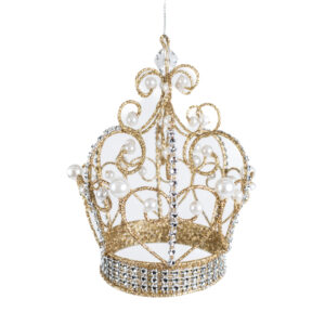 CROWN WITH PEARLS 6.25" X 5" GLITTER GOLD