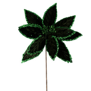 SEQUIN POINSETTIA STEM 24" EMERALD