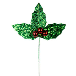 SEQUIN HOLLY STEM 22" RED AND GREEN
